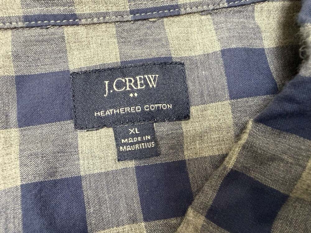 J.Crew Men's Blue Plaid Heathered Cotton Long Sleeve Button-Up Shirt Size XL